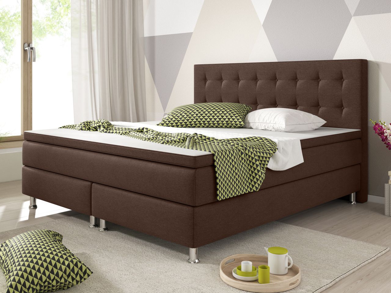 IHG Boxspringbett Köln 180x200 Webstoff Braun