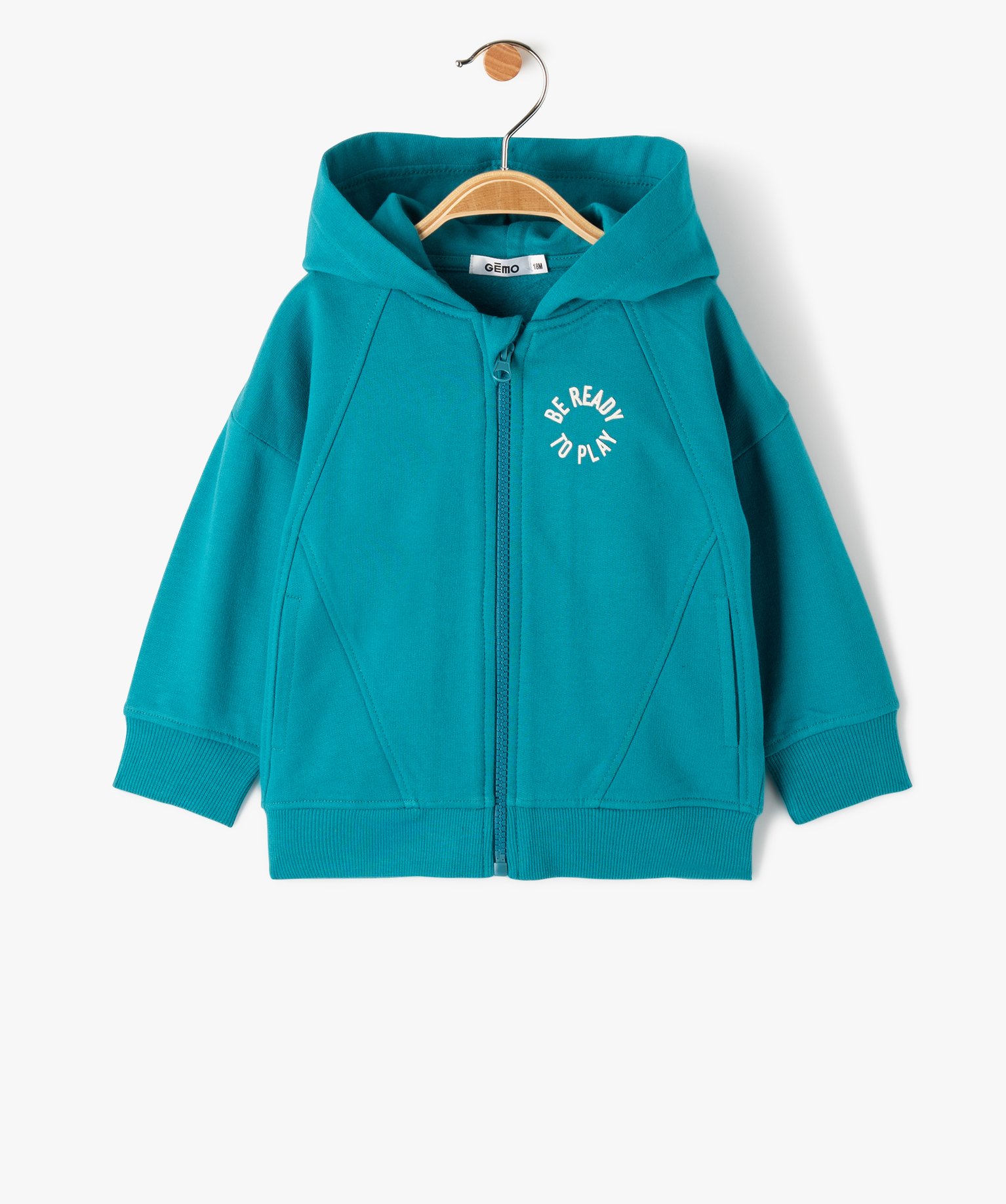 Sweat bébé Garçon zippé à capuche en molleton doux bleu | GEMO
