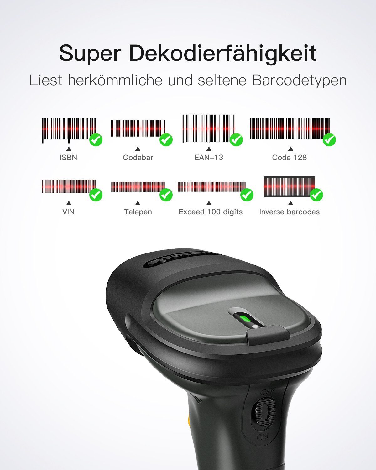Inateck Barcode Scanner Bluetooth, 1D Wirless Barcode Scanner Handscanner