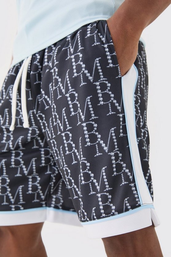 Lockere Mesh Basketball-Shorts mit Bm Print