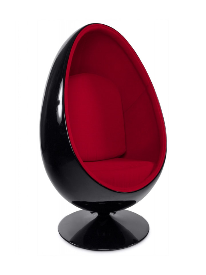 KADIMA DESIGN Designer Eiersessel für Wohnzimmer aus Fiberglas und Textilien in Schwarz-Rot günstig kaufen onesize