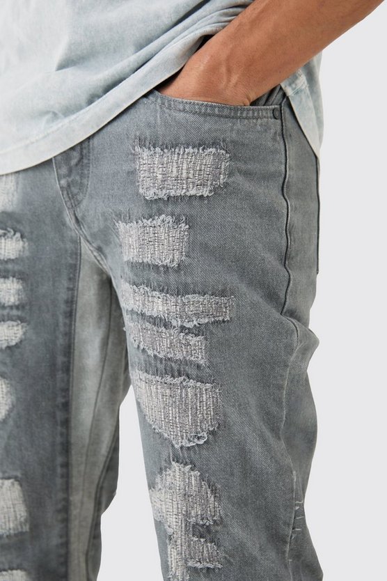 Slim-Fit Schlagjeans mit Rissen