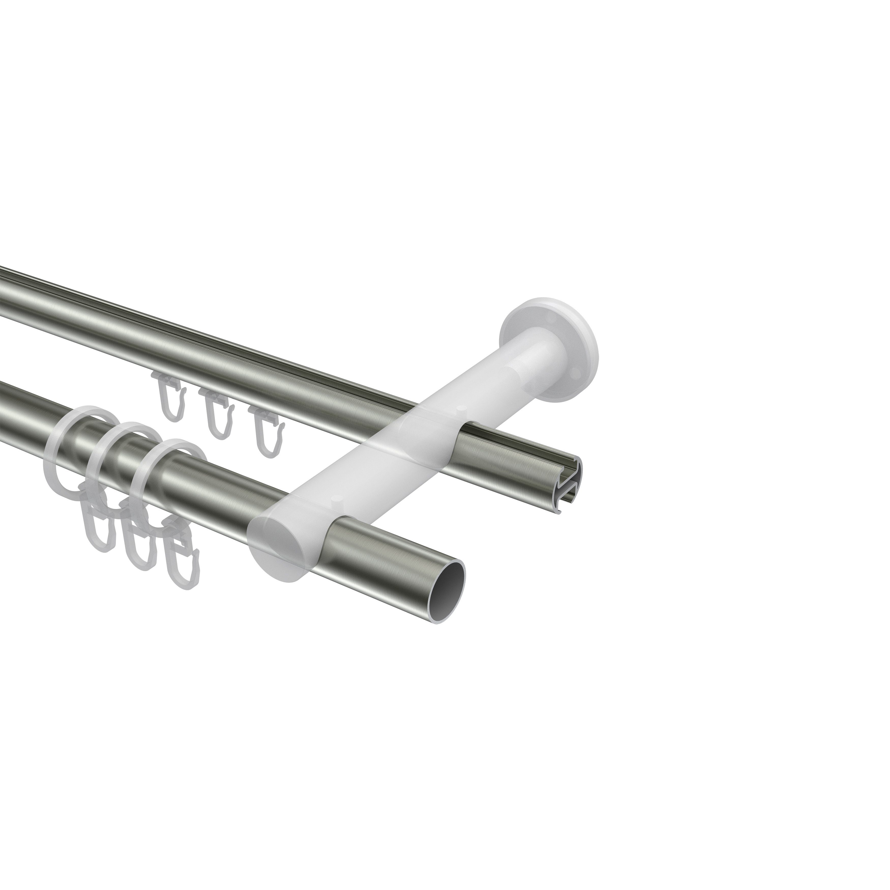 Gardinenstange Platon Sitra, INTERDECO, Ø 20 mm, 2-läufig, Wandmontage, Edelstahl-Optik