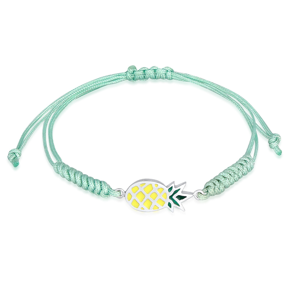 Elli Elli Bracelet Enfants Ananas Colorés Été Nylon Bleu Réglable en Argent Sterling 9 Bracelet