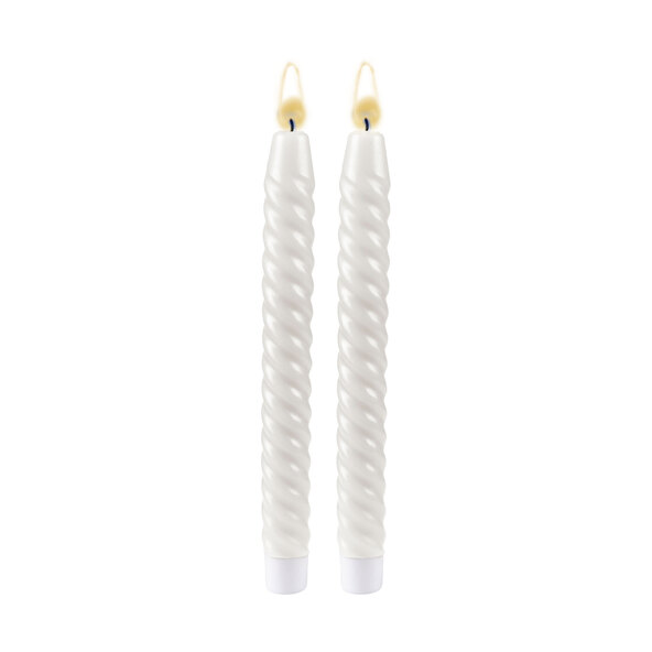 LED-Echtwachskerzen, lang gedreht, weiß, 2 x 2er Set