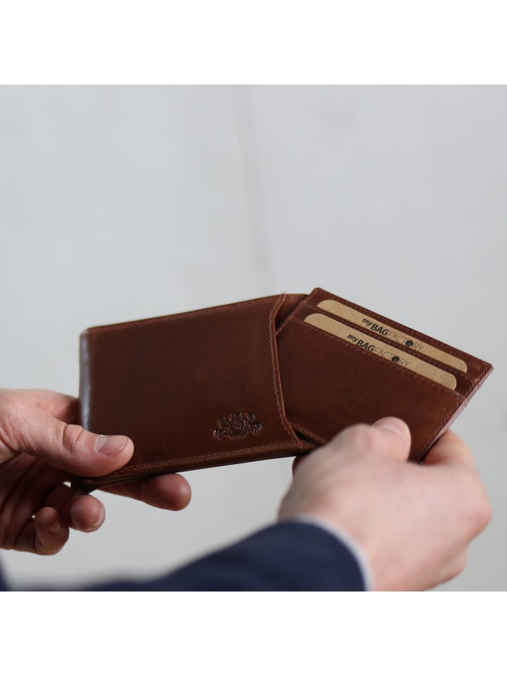 SID & VAIN Leder-Geldbörse echt Leder Geldbeutel groß hell-braun in braun günstig kaufen onesize