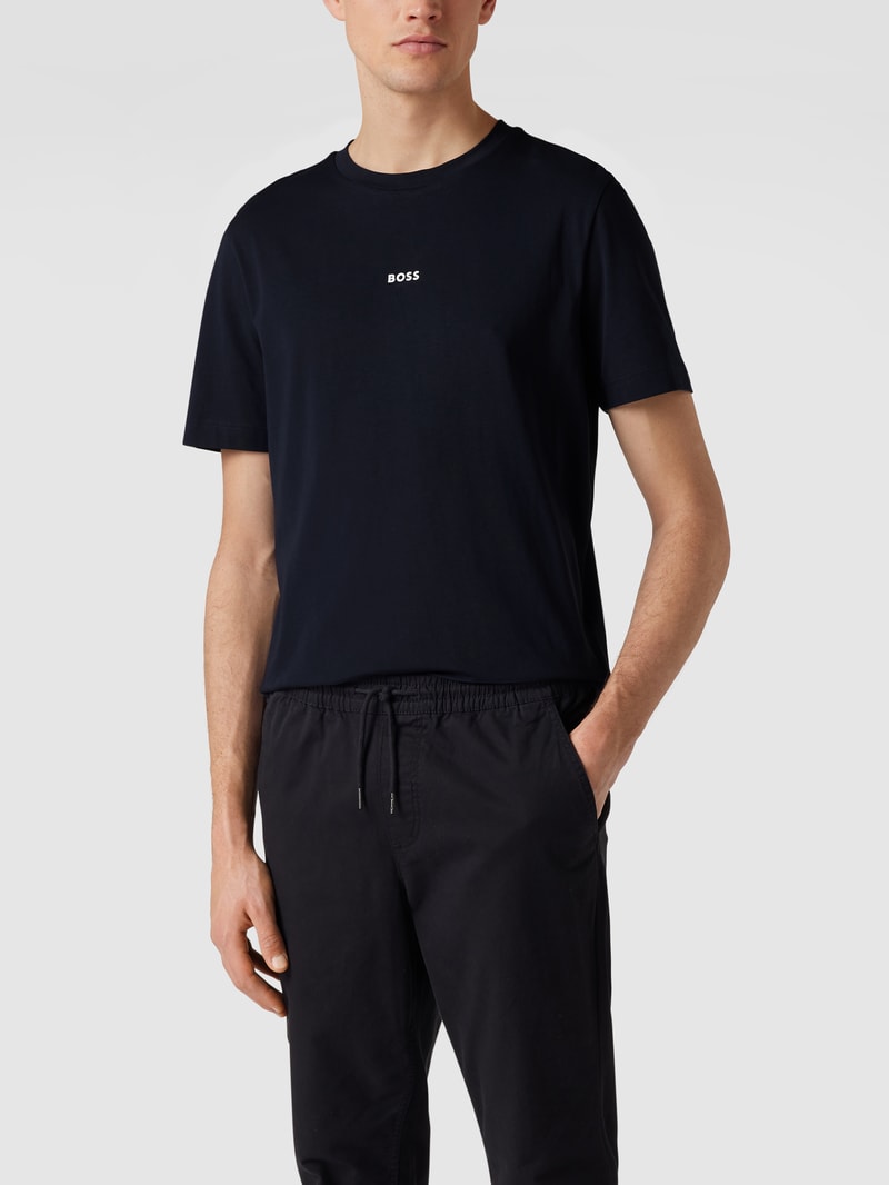 T-Shirt mit Brand-Schriftzug in marineblau
