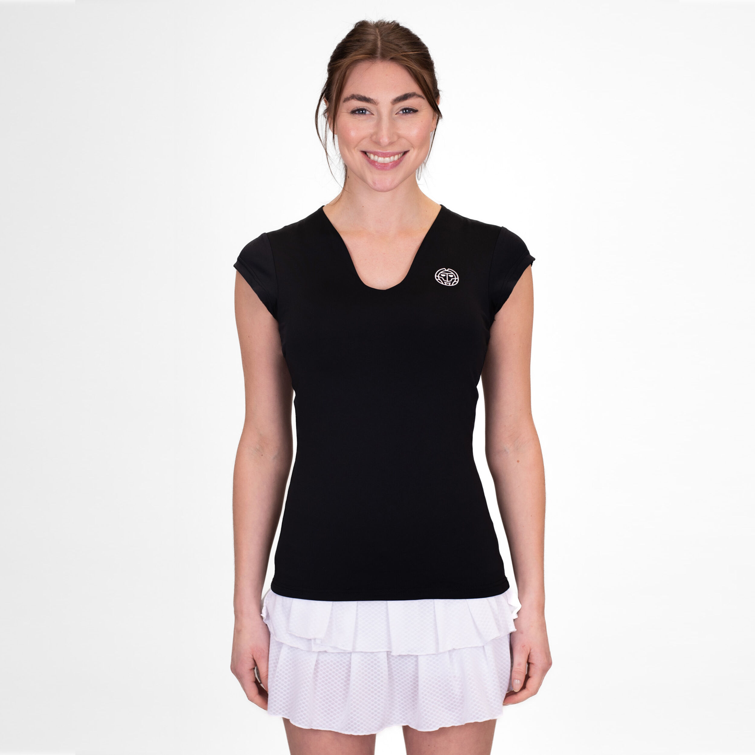 Crew V-Neck T-Shirt Damen - Schwarz