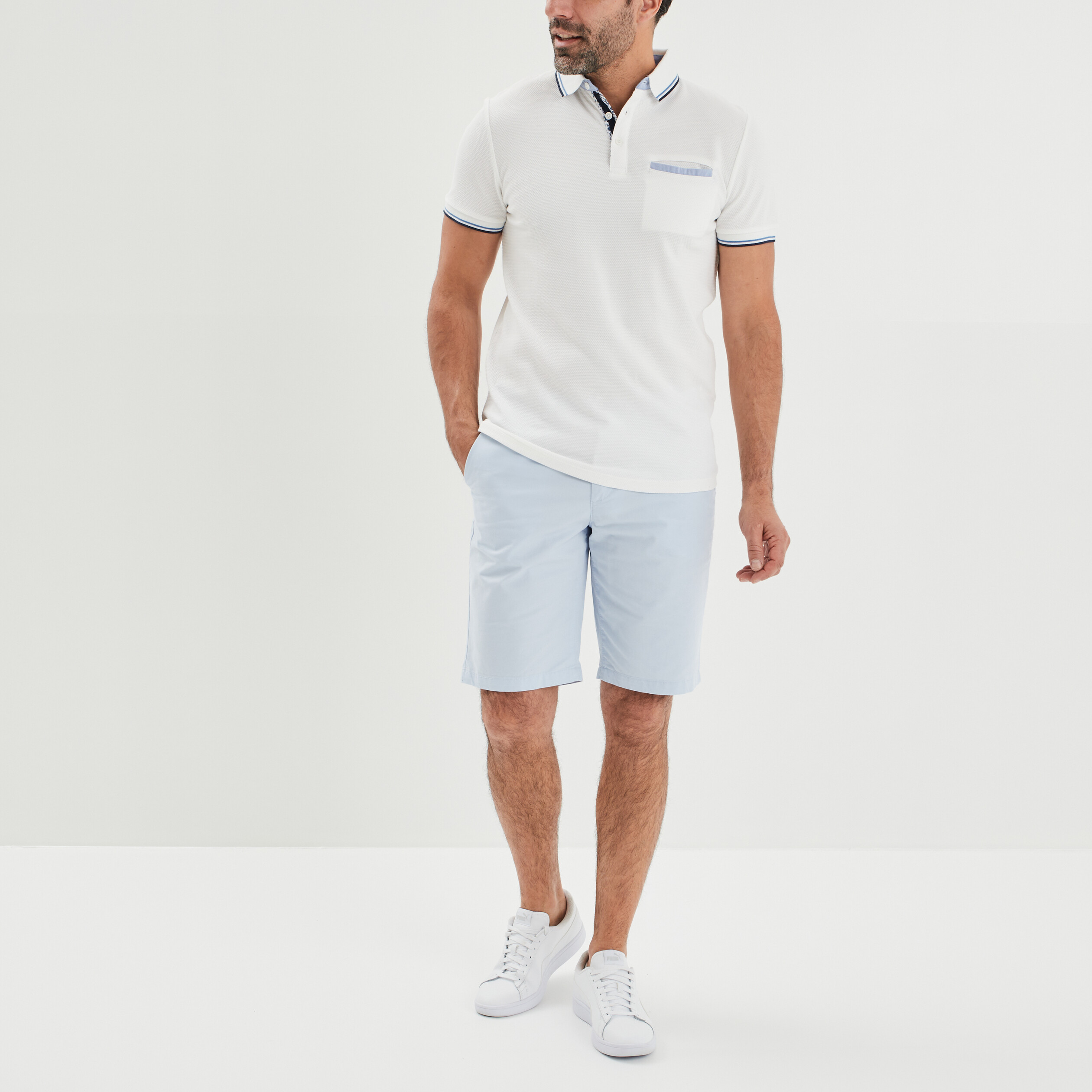 Polo manches courtes 1 poche coton blanc homme | La Halle