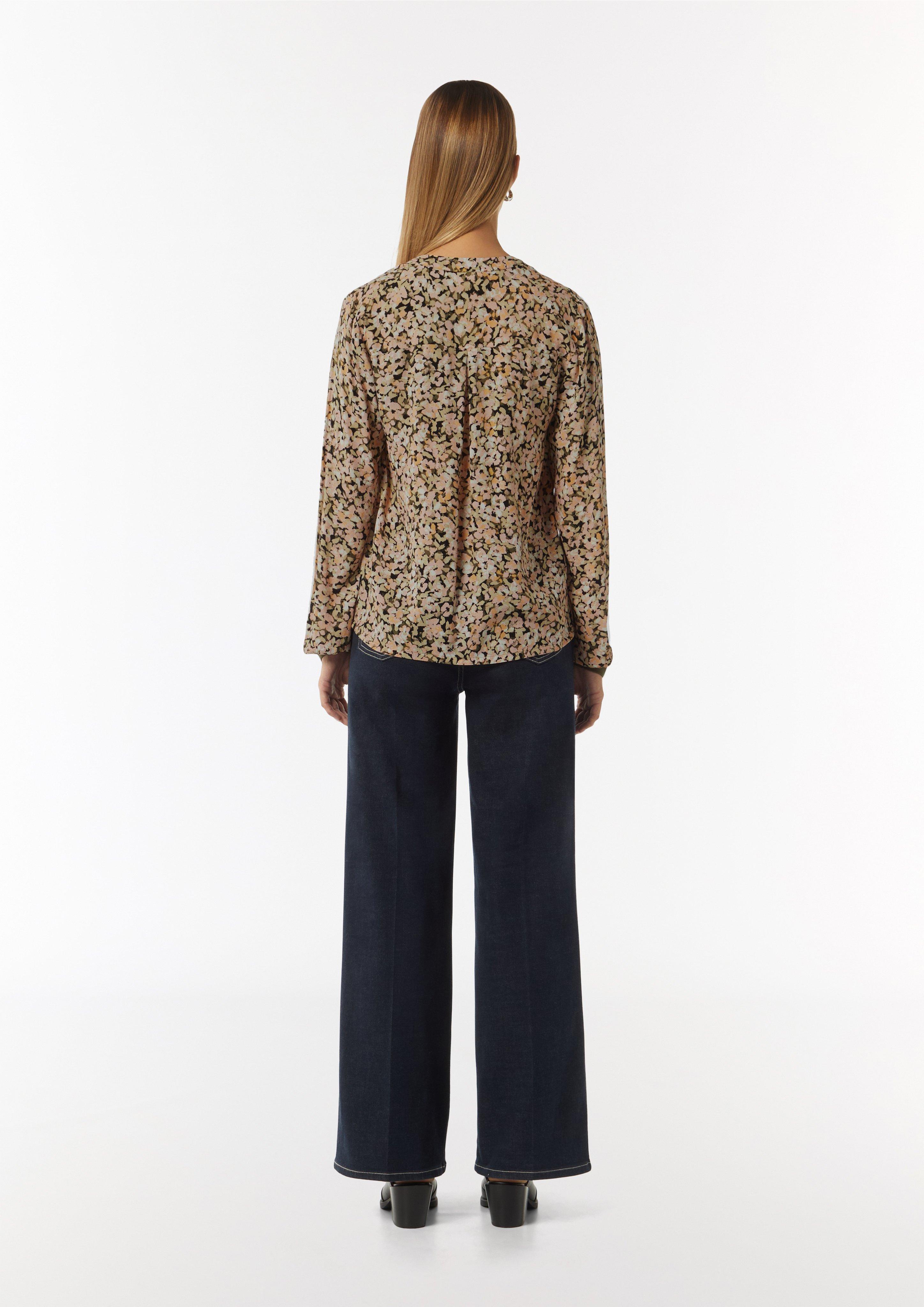 Floral gemusterte Bluse aus Crêpe mit Rippdetail - pfirsich