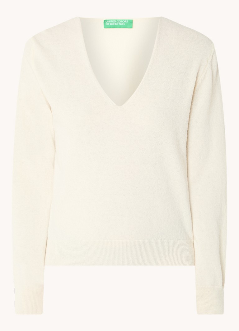 Maglione Benetton in lana vergine a maglia fine con scollo a V