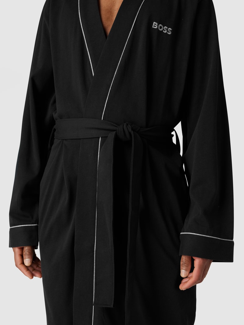 Bademantel mit Kontraststreifen Modell 'Kimono BM' in schwarz