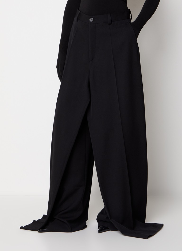 Pantaloni largi din lână cu talie înaltă Balenciaga