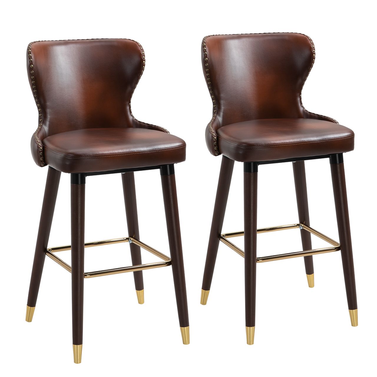 HOMCOM 2er-Set Barhocker Barstuhl Bistrohocker Esszimmerstuhl mit Fußstütze PU