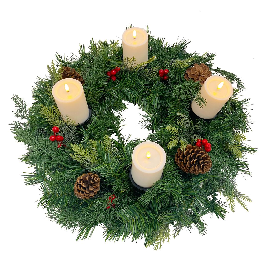 Gartenpirat Gartenpirat Künstlicher Adventskranz Ø 60 cm mit 4 LED-Kerzen Flacker-Effekt