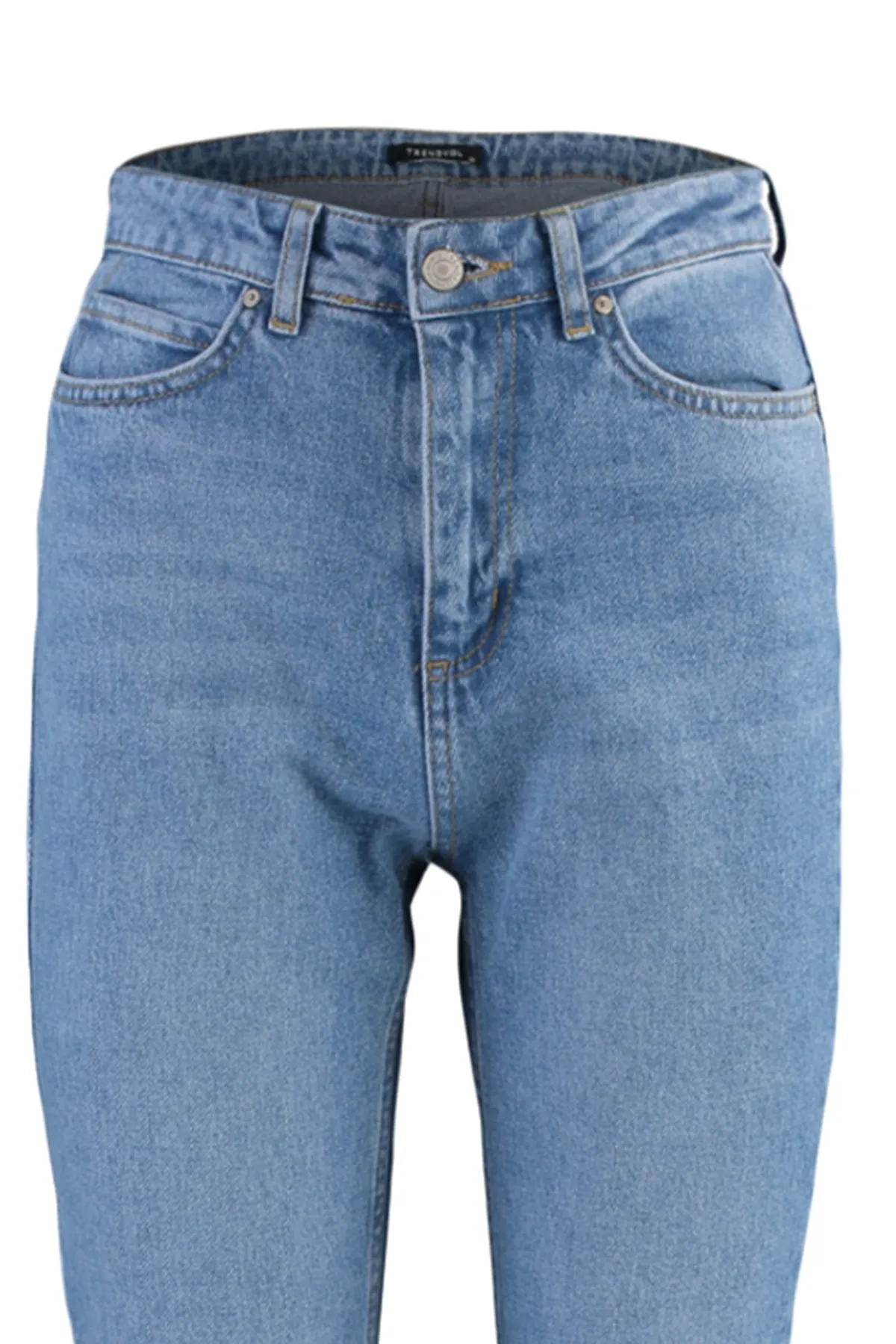 Trendyol Collection  Marineblaue Schlagjeans mit Schlitz und hoher Taille TWOAW22JE0382