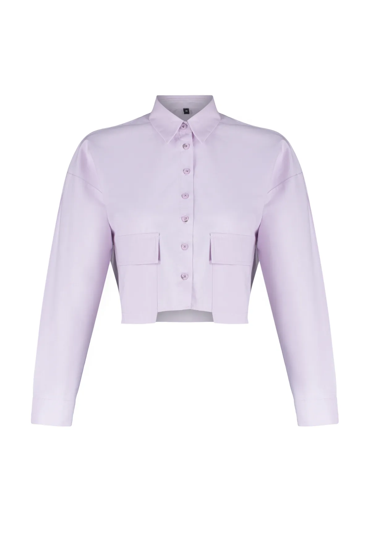 Trendyol Collection  Lila kurzes gewebtes Hemd – Taschendetail, normale Passform TWOSS24GO00098