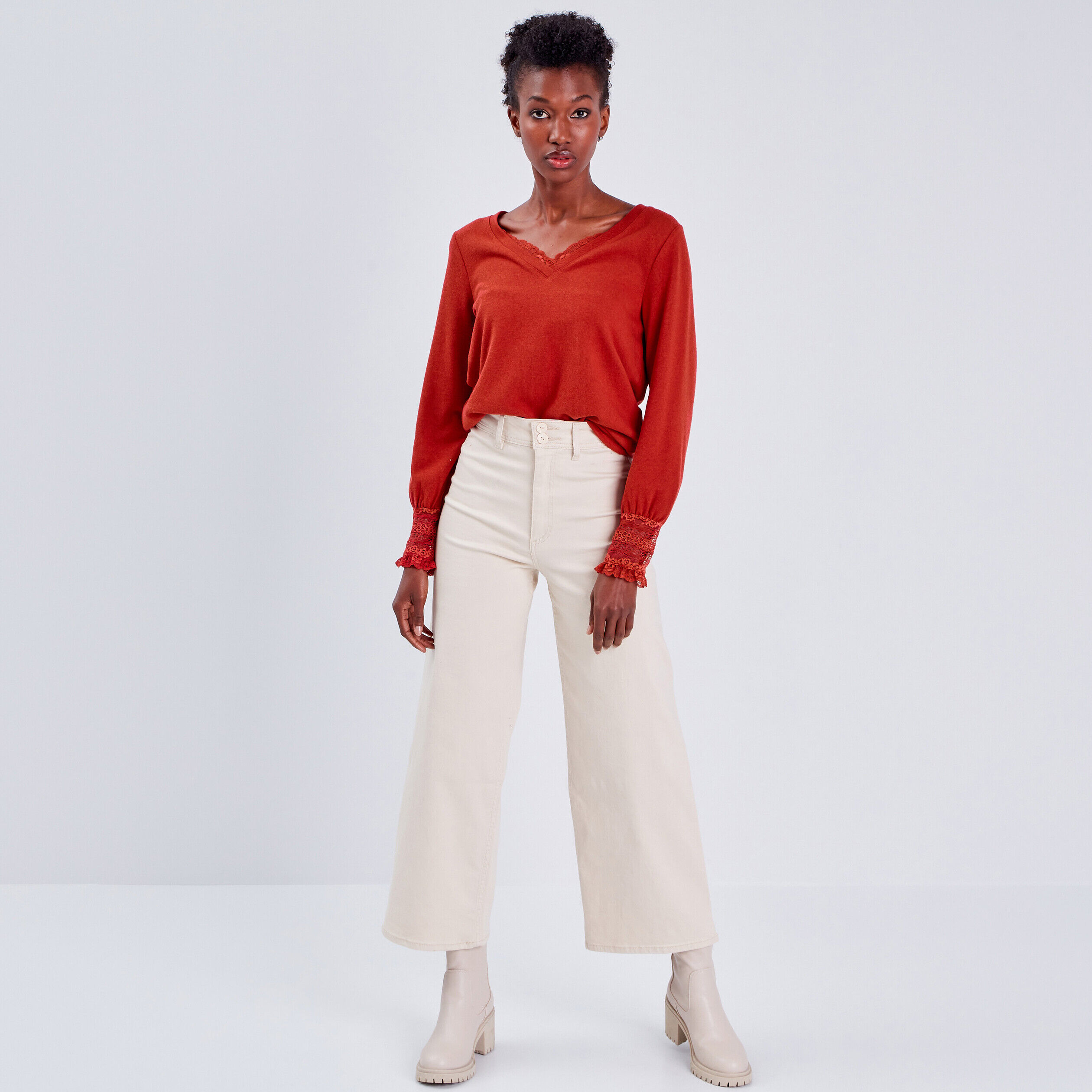 T-shirt manches longues orange foncé femme | Cache Cache