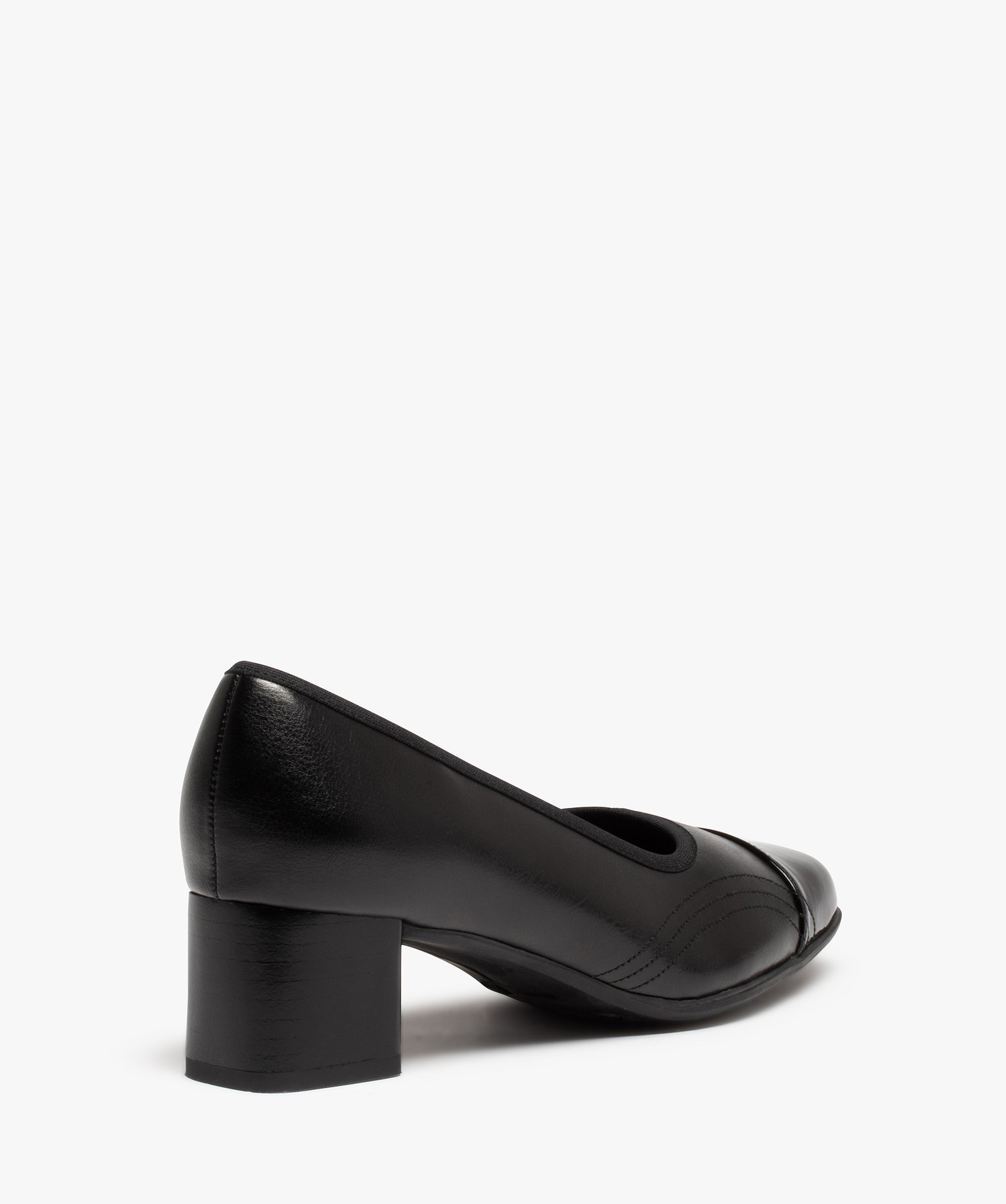 Escarpins femme confort unis à bout verni noir | GEMO