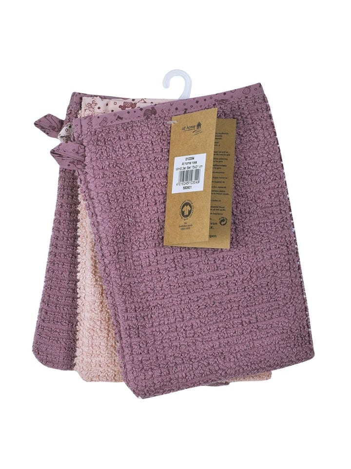 Wörner Waschhandschuh 3er Pack Bio-Baumwolle - Lama - Mauve in rosa günstig kaufen onesize