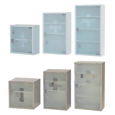 style home Medizinschrank Medikamentenschrank abschließbare Arzneischrank (Tip-on'' Glastür, inkl. 2 Schlüsseln) Erste Hilfe Schrank aus Metall,30ⅹ30ⅹ12cm Weiß- 2 Fächer