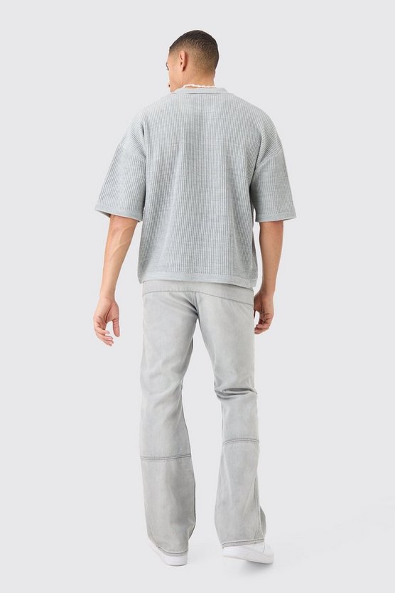 Kastiges geripptes Poloshirt mit kurzen Ärmeln
