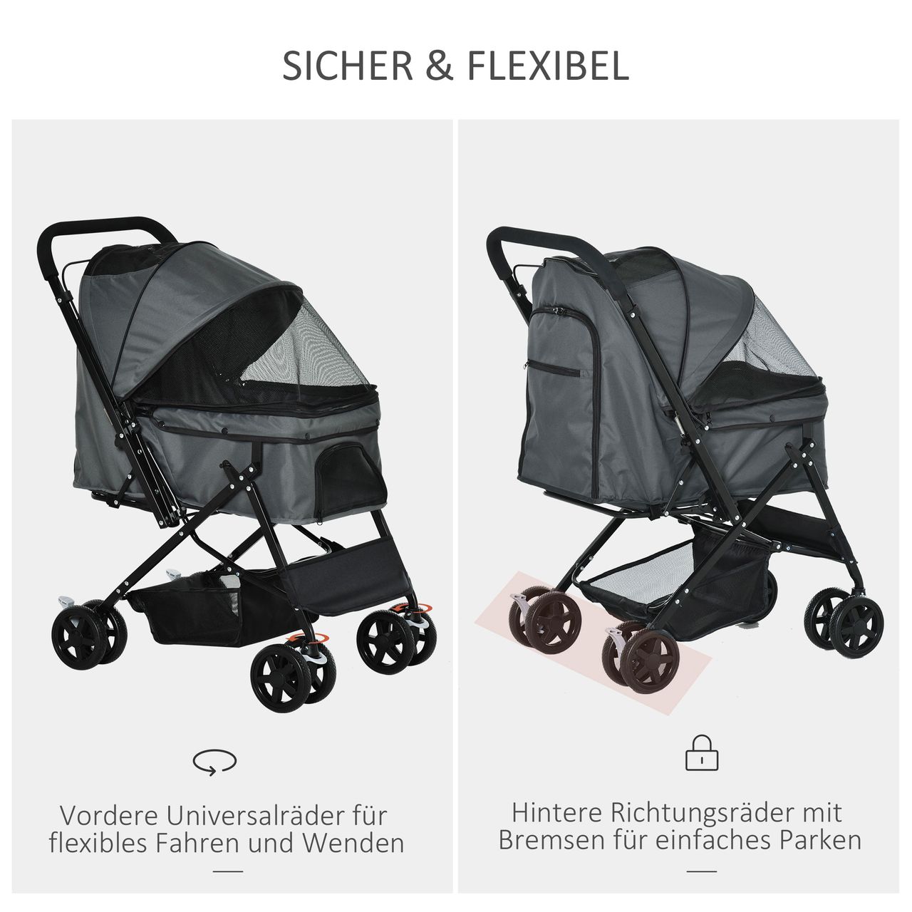 PawHut Hundebuggy Hundewagen für kleine Hunde Katzen Pet Stroller Oxford Grau