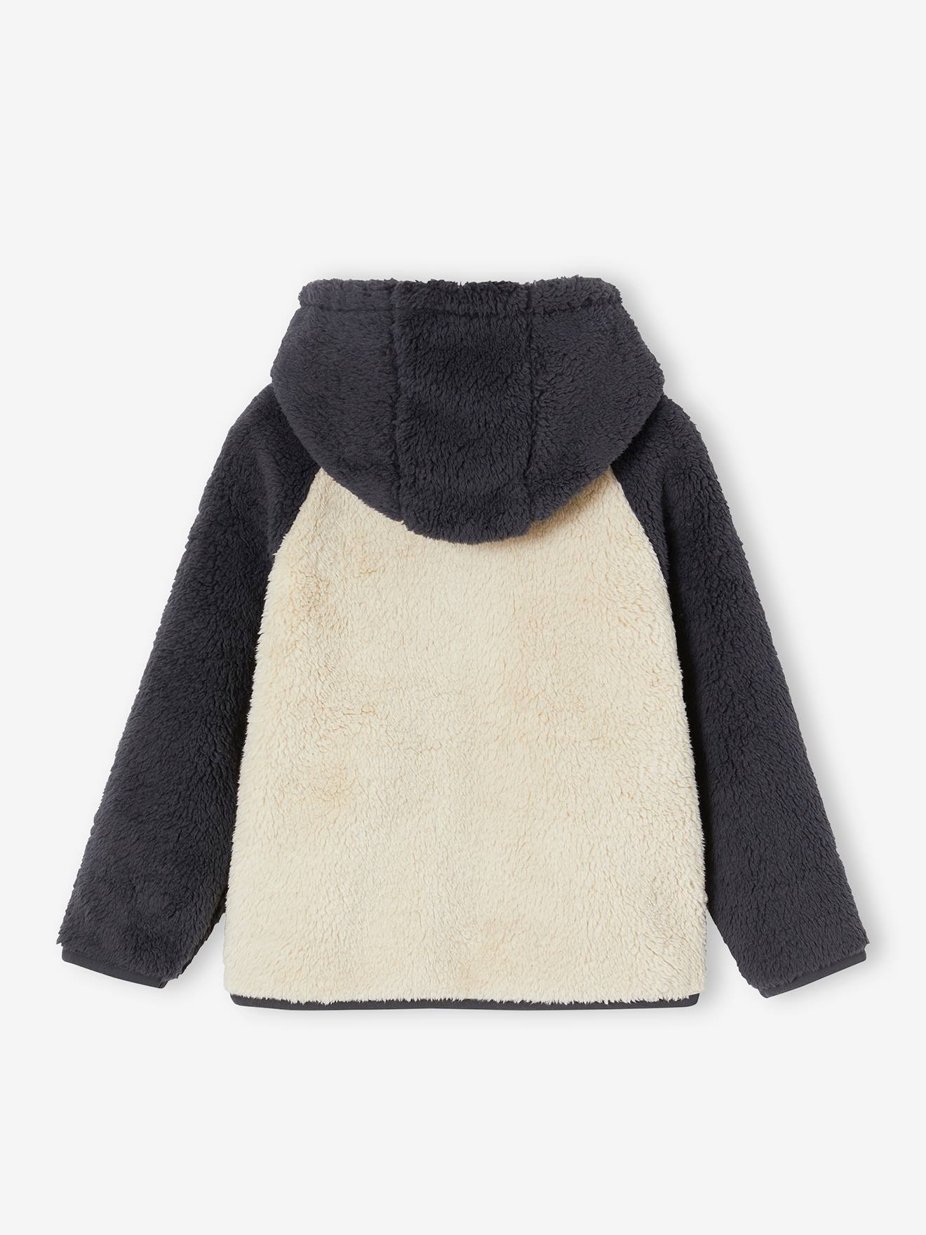 Sweat à capuche zippé douillet en sherpa garçon beige