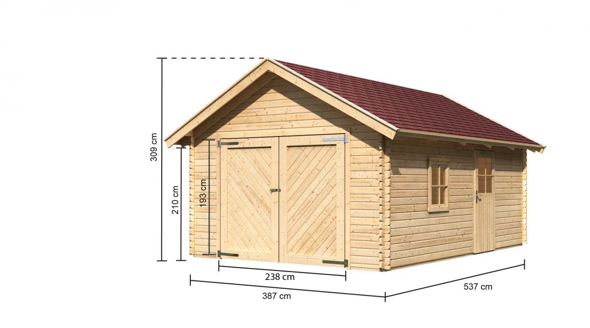 Woodfeeling Blockhausgarage 40 mm mit Tor inkl. Schindeln