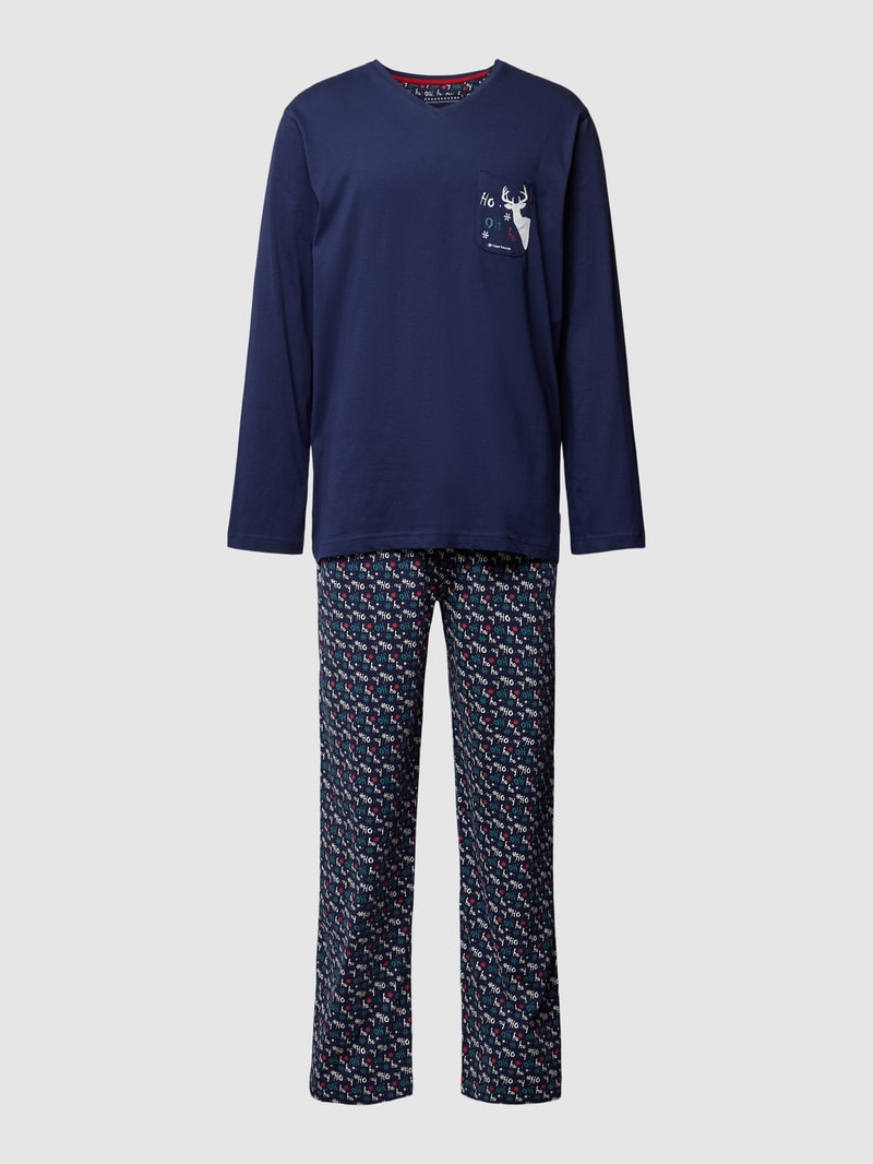 Pyjama mit Motiv-Print Modell 'XMAS' in dunkelblau