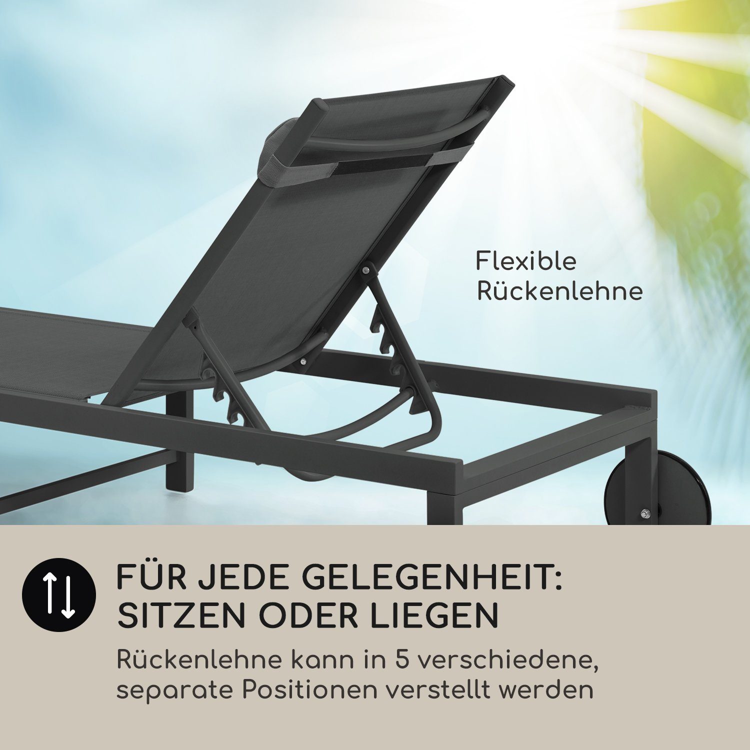 blumfeldt Gartenliege, Set, Sonnenliegen für den Garten Balkon mit Rollen Outdoor