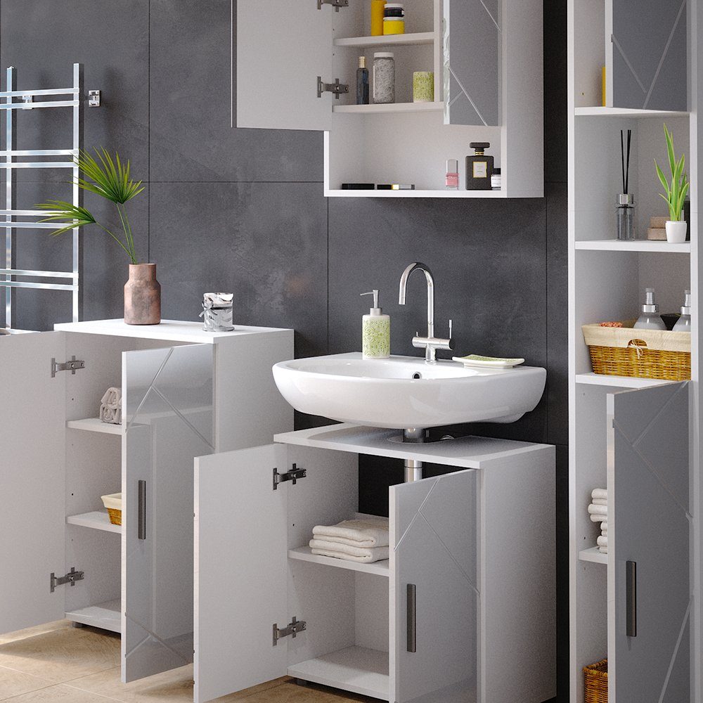 Vicco Badmöbel-Set Badezimmerset IRMA Weiß Hochglanz Set 4, (4-er Set, 4-St., 4-er Set)