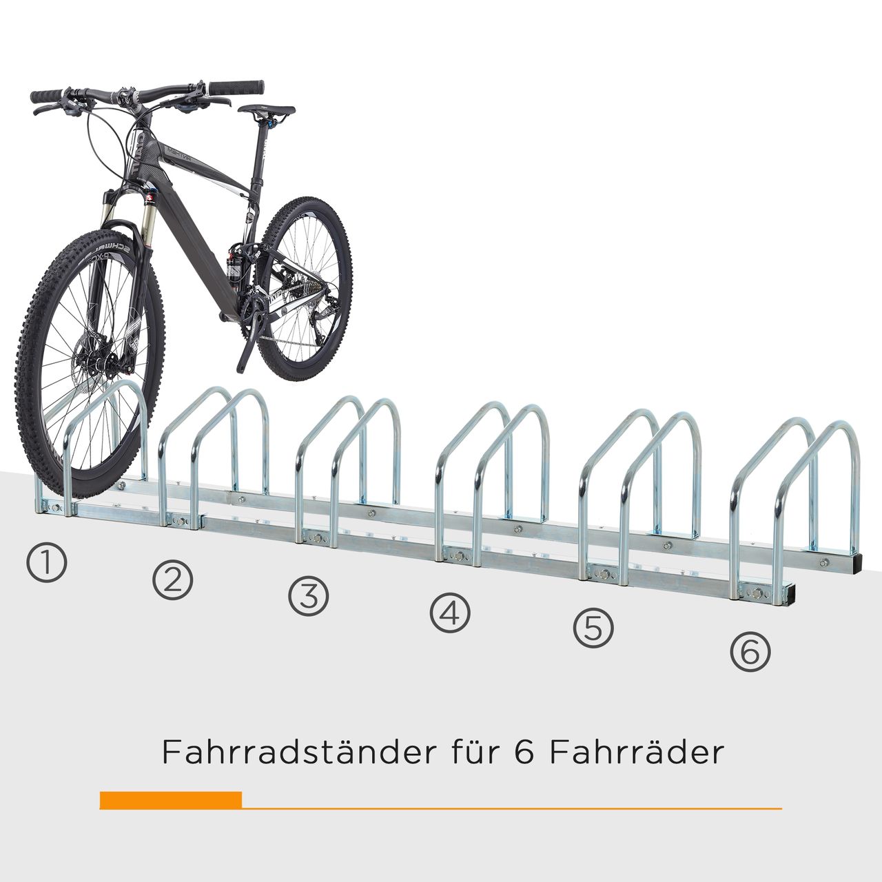 HOMCOM Fahrradständer Radständer Mehrfachständer Aufstellständer Fahrrad Ständer wetterfest langlebig Boden- und Wandmontage Stahl bis 6 Fahrräder Silber 179 x 33 x 27 cm