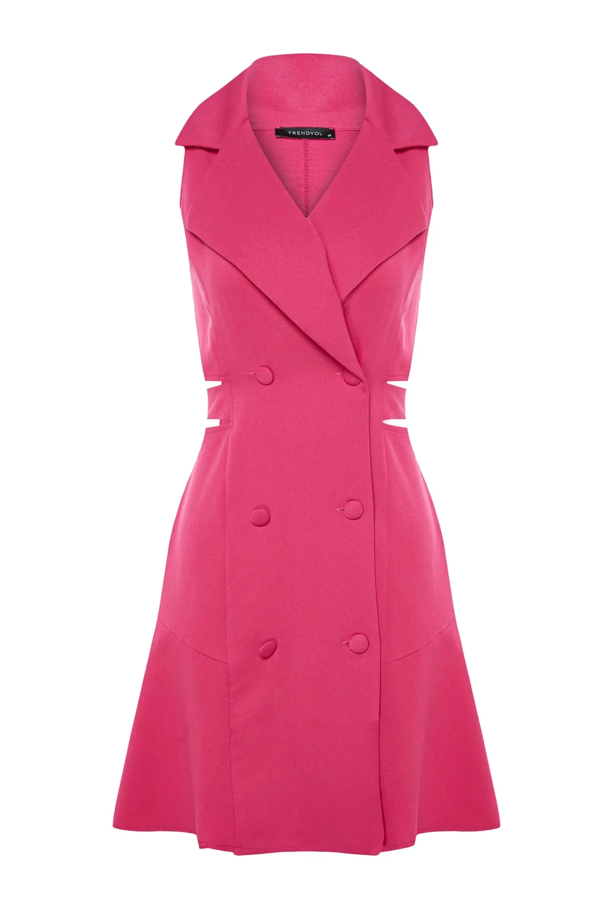 Trendyol Collection  Fuchsiafarbenes, gewebtes Minikleid mit Cut-out/Fensterdetail und Kragen, TWOSS23EL00608