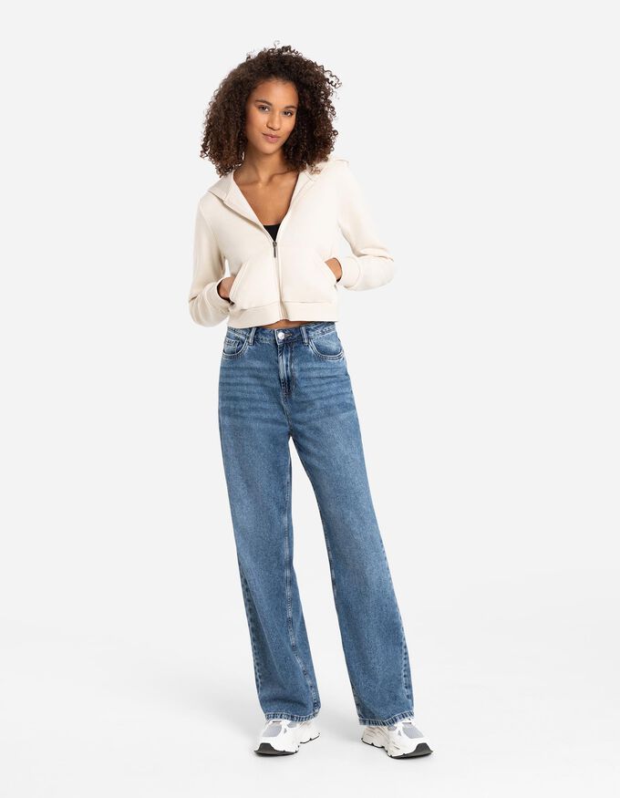Cropped Sweatjacke - einfarbig