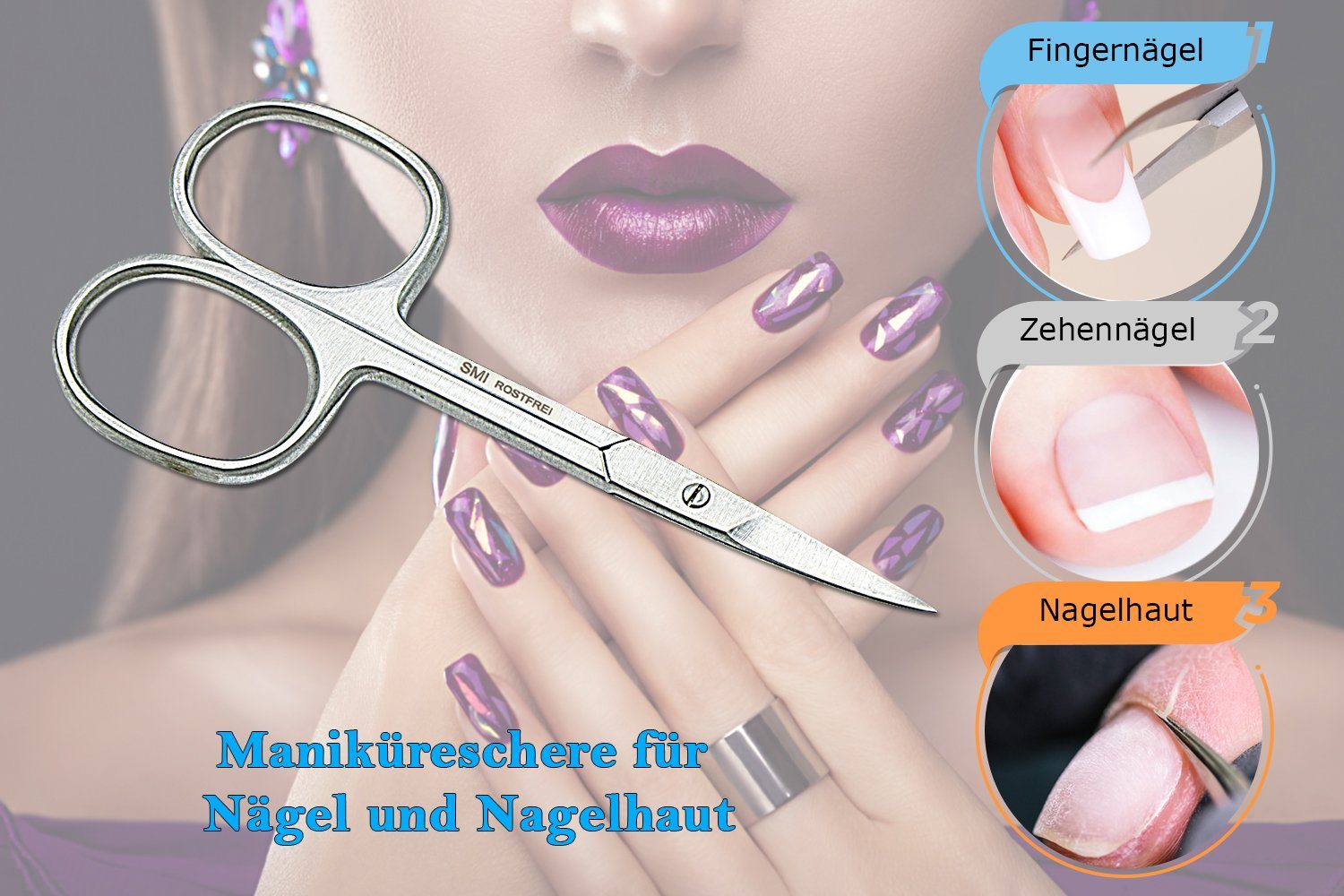 SMI Nagelschere Nagelhautschere Gebogen Hautschere Nagelschere Maniküre Schere + Etui