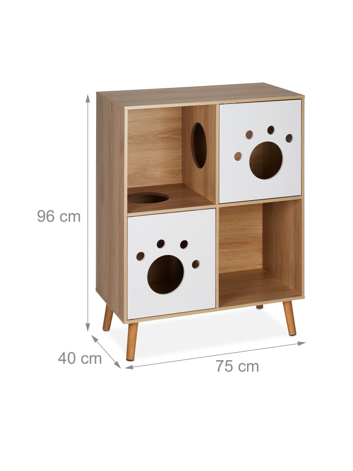 relaxdays Katzenschrank in Natur/ Weiß - (B)75 x (H)96 x (T)40 cm günstig kaufen onesize