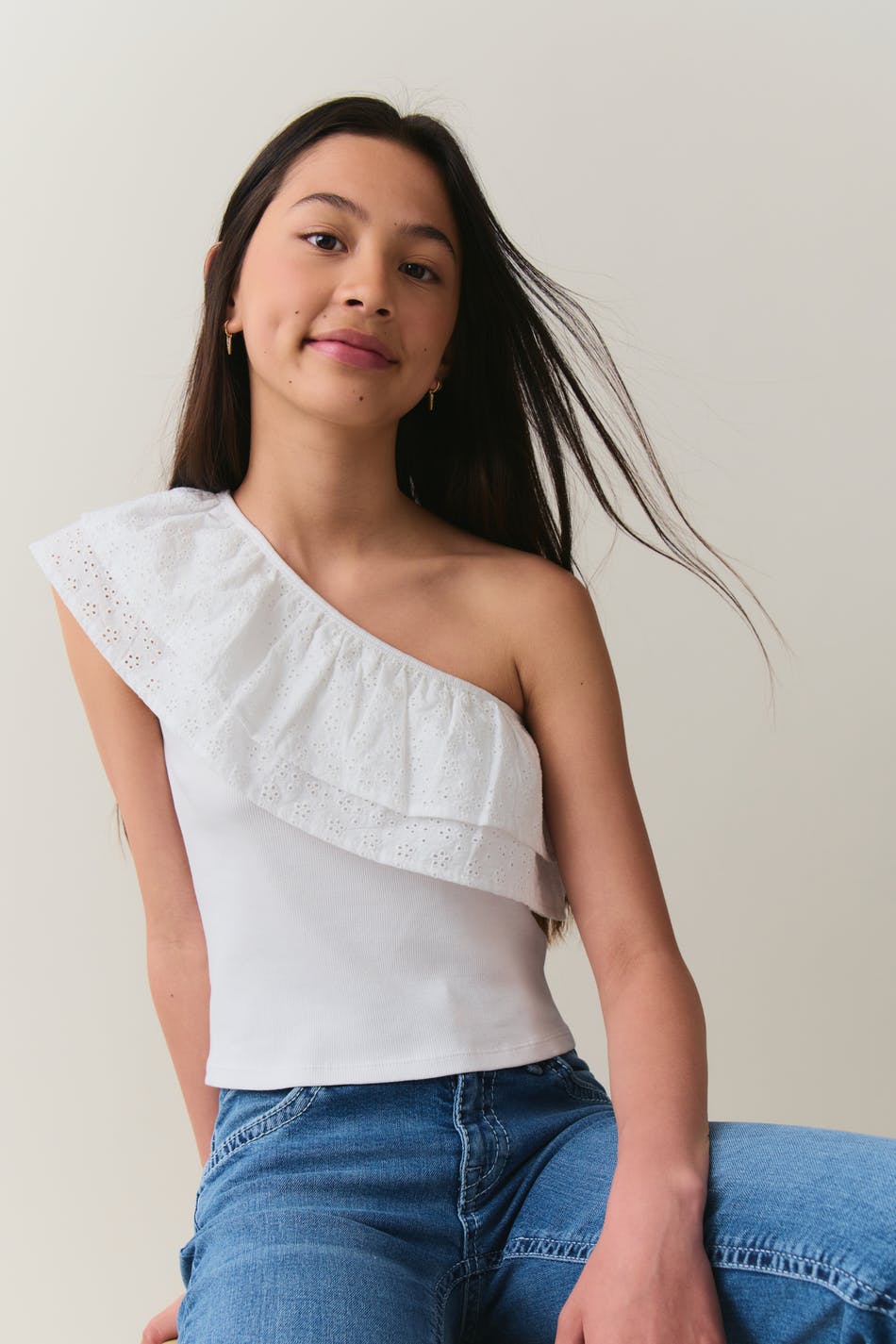 Y one shoulder frill top
