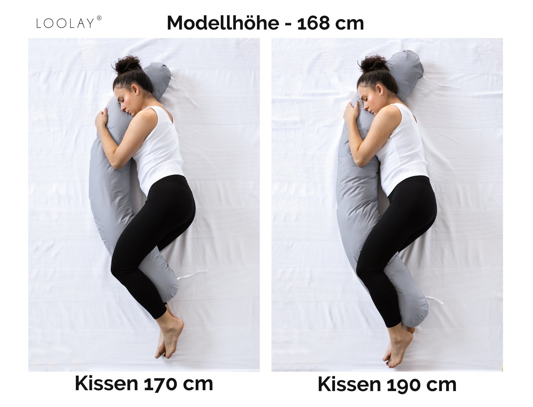 Loolay Seitenschläferkissen 170 & 190 cm SEITENSCHLÄFERKISSEN Schwangerschaftskissen Stillkissen, Size M/L oder XL/XXL, Standard & X-LARGE GROß Lagerungskissen inkl. 100% Baumwolle Bezug, LOOLAY® - 100% Europäische Stoffe und Kleinserien-Nähen!