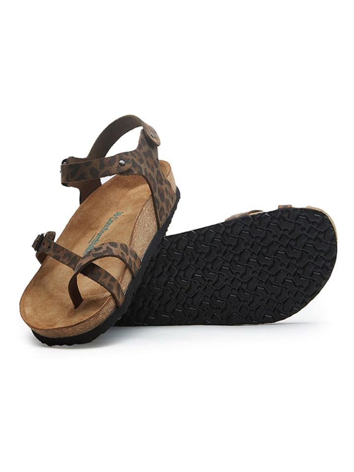 Comfortfusse Leder-Zehensandalen in Braun/ Schwarz günstig kaufen