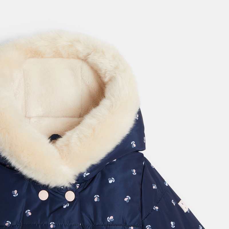Manteau matelassé doublé fleuri bleu bébé fille