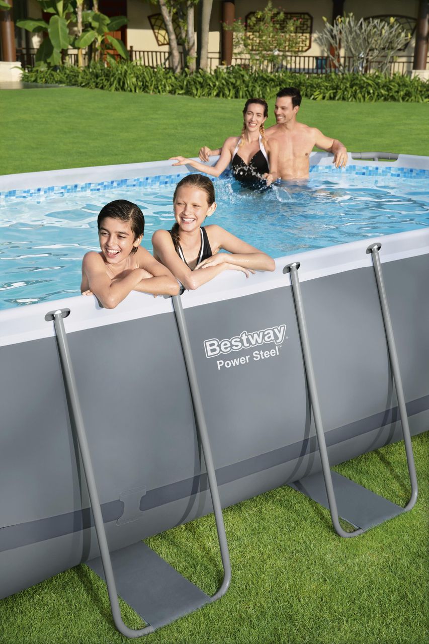 Bestway Power Steel™ Frame Pool Komplett-Set mit Filterpumpe 549 x 274 x 122 cm, grau, oval