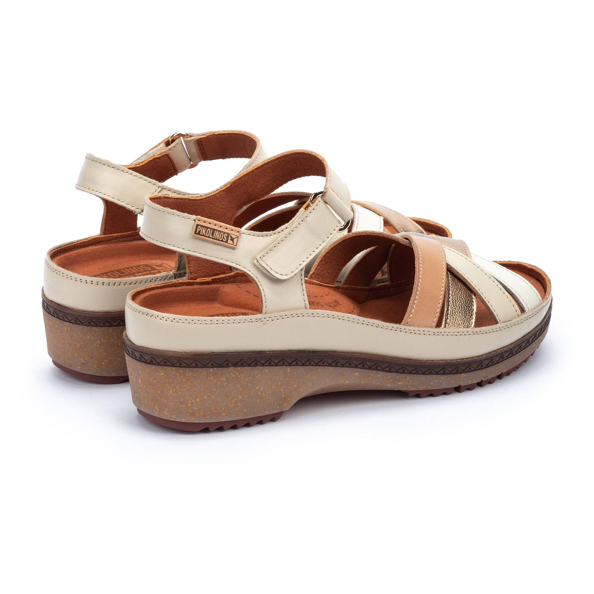 Sandały damskie na paskach z wielokolorowymi paskami - KOŚĆ SŁONIOWA