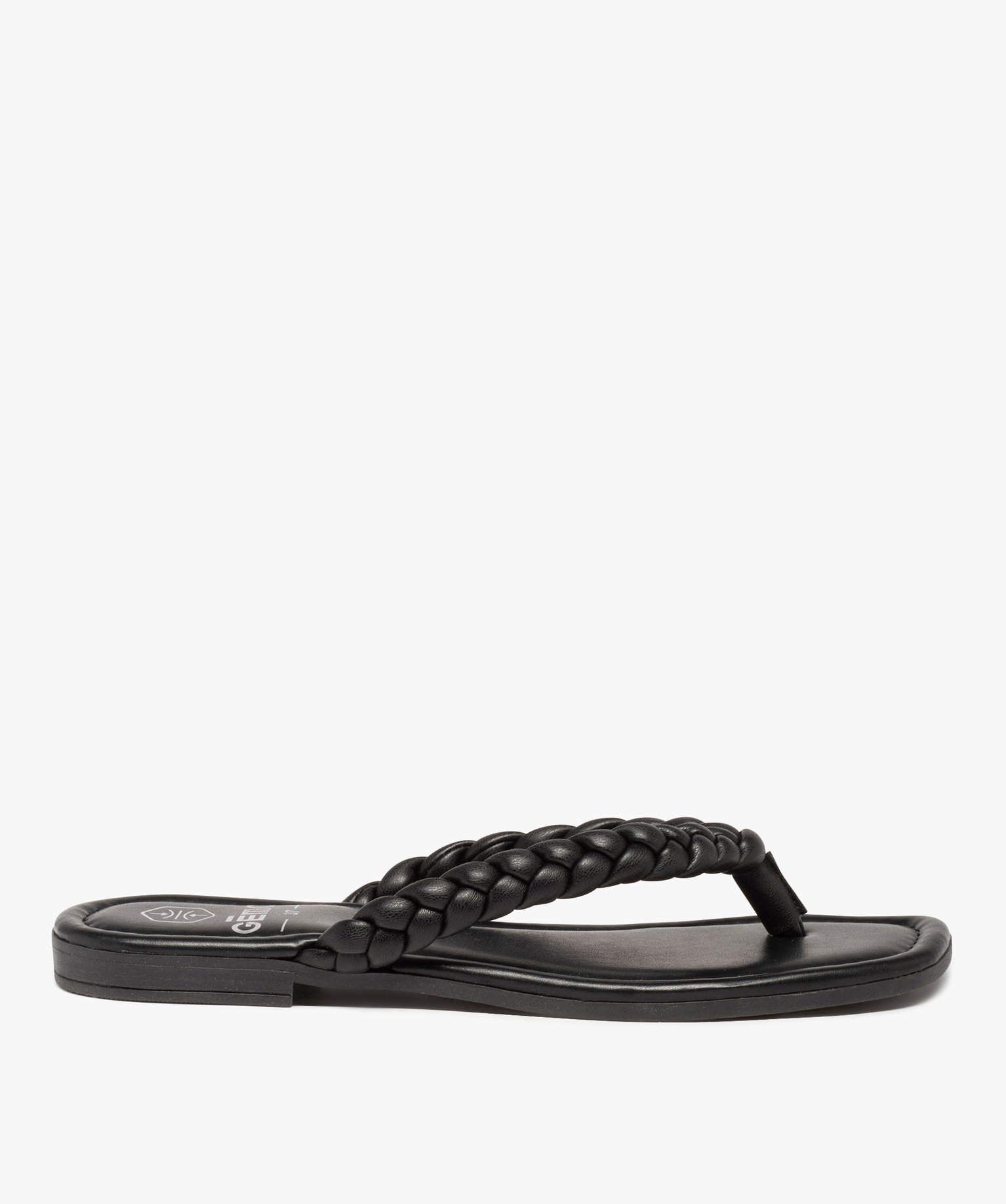 Tongs femme à brides tressées et talon plat noir | GEMO