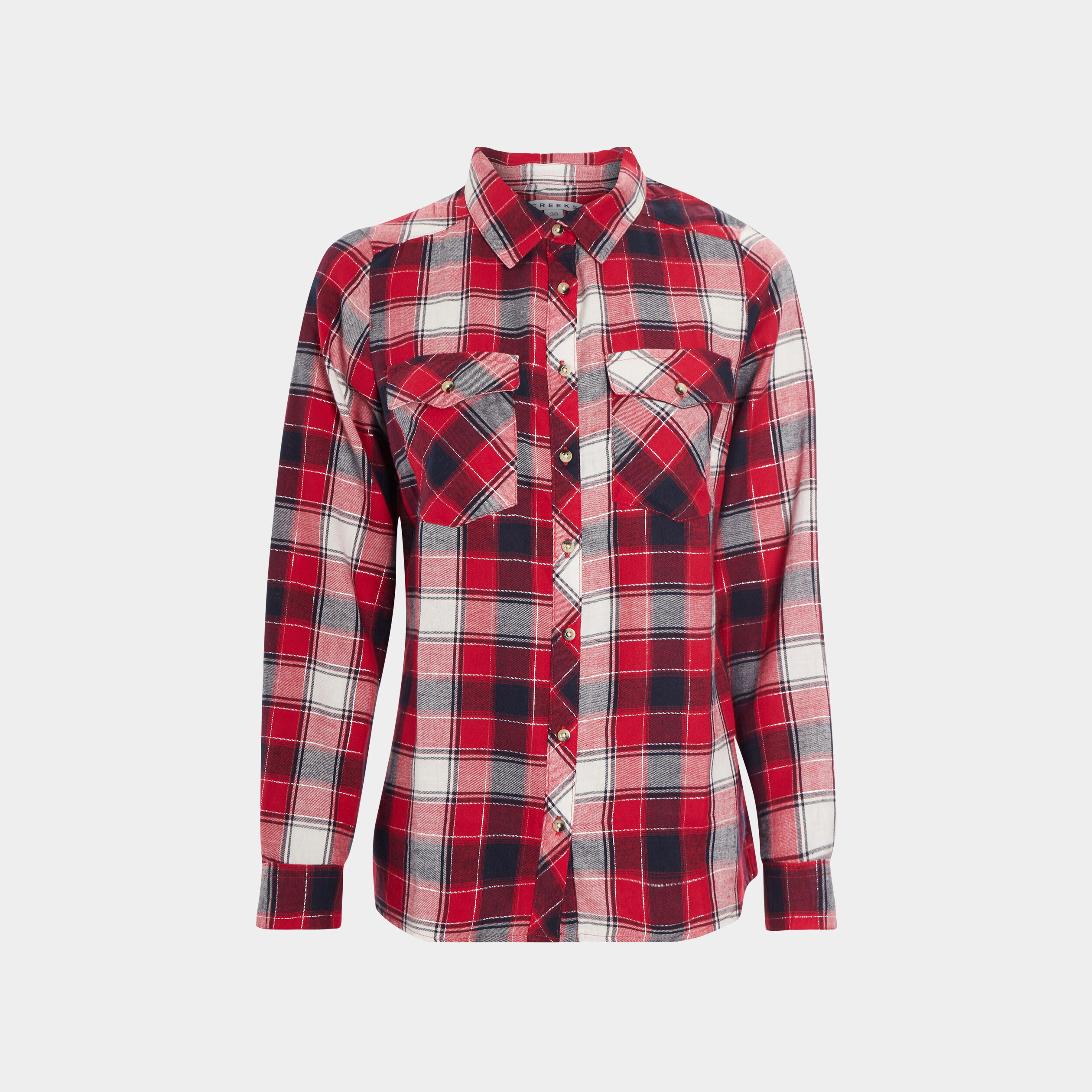 Chemise manches longues poches à rabat rouge femme | La Halle