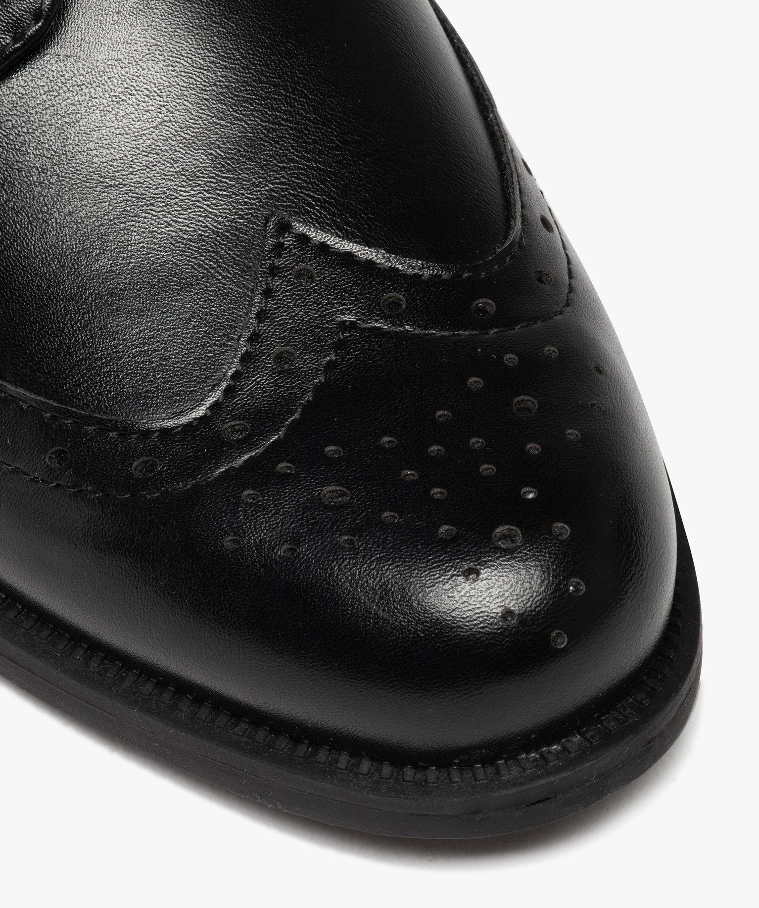 Derbies femme unis à talon plat et bout golf fleuri noir | GEMO