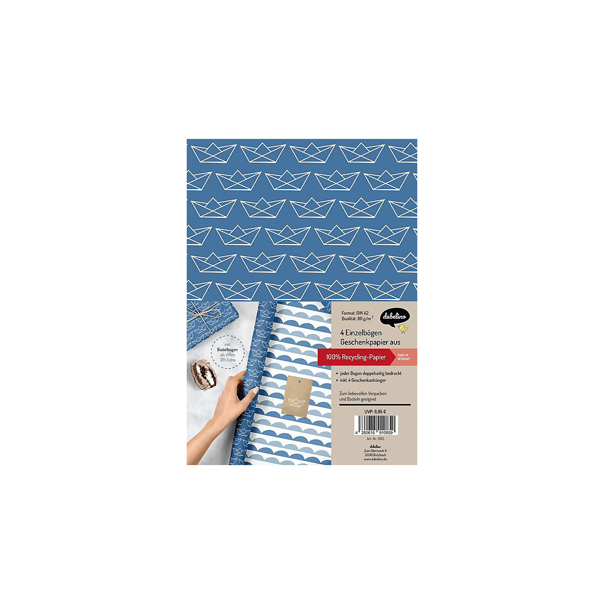 Geschenkpapier-Set: Papierboote (zur Geburt, Taufe, Kommunion, Konfirmation)