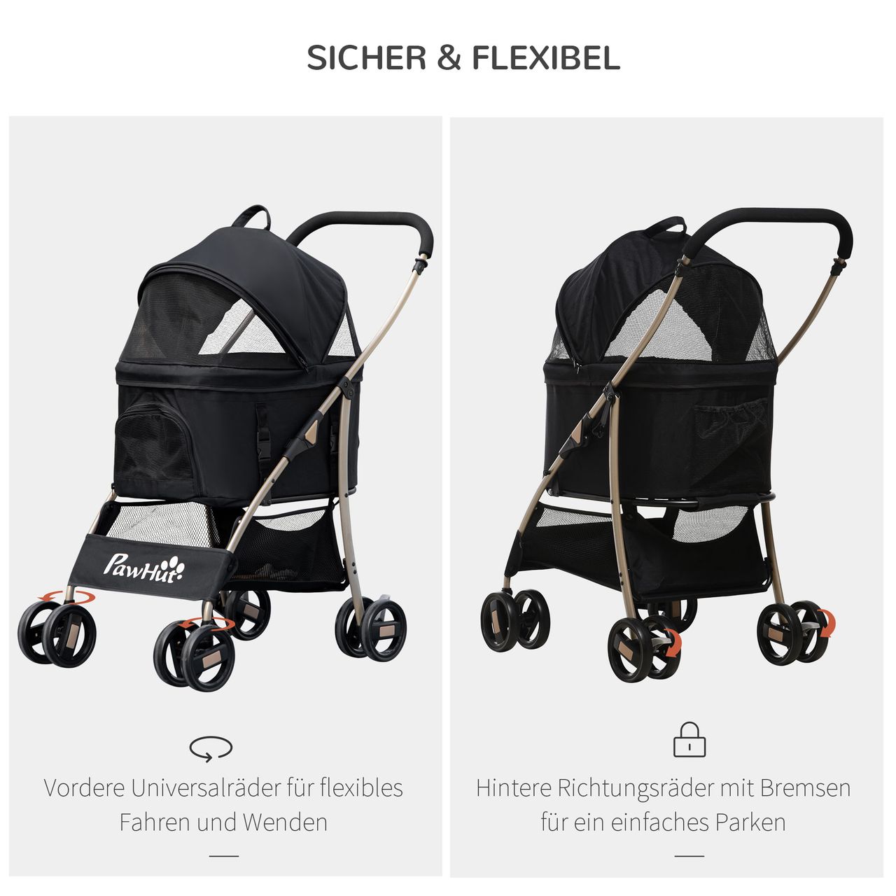 PawHut Hundewagen, 2 in 1 Hundetrolley, faltbarer Hundebuggy, Tragetasche