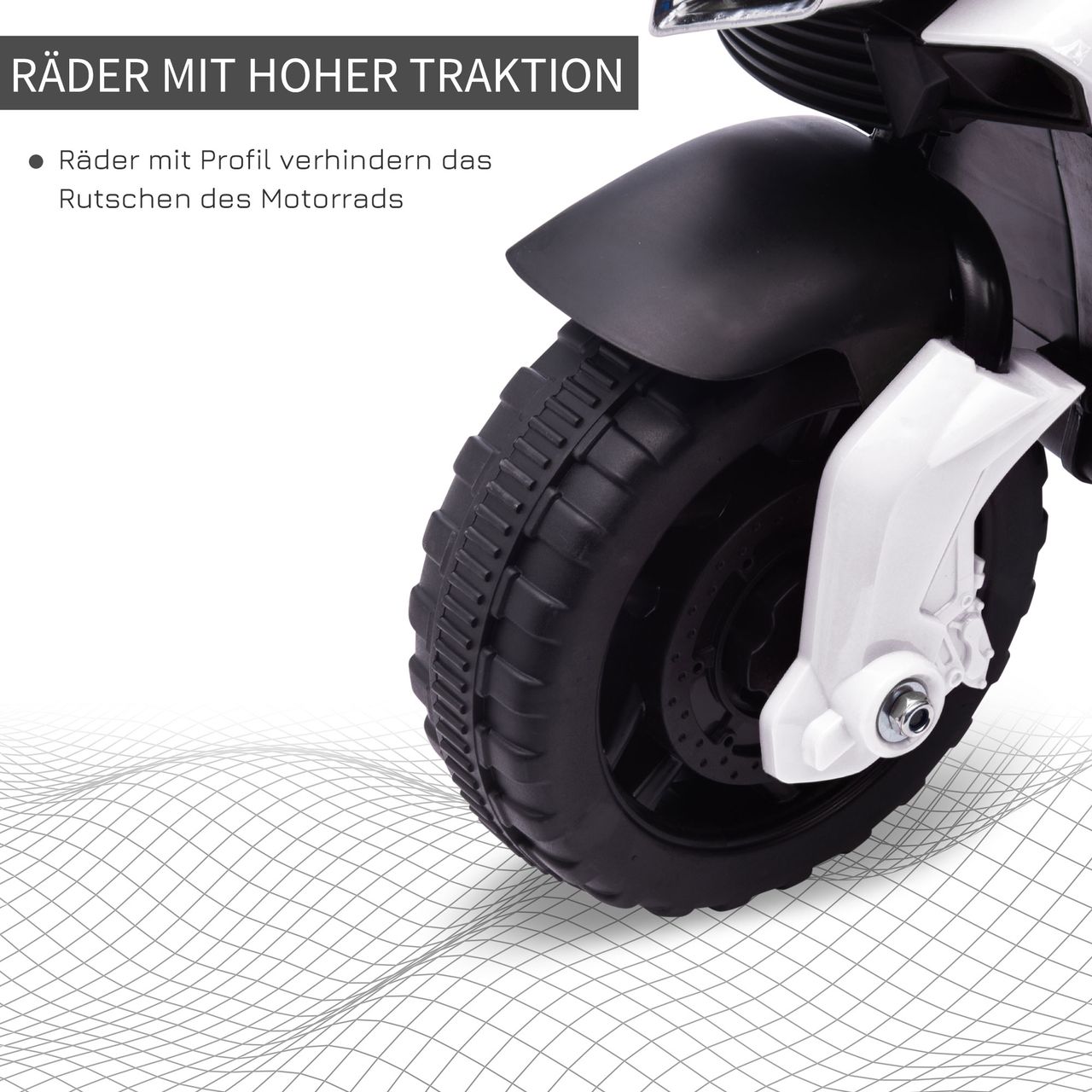 HOMCOM Elektromotorrad Kinderelektroauto Elektro-Kindermotorrad Kinderfahrzeug 6V LED-Licht simuliertes Motorgeräusch Metall PP Schwarz Weiß 88,5x 42,5x49 cm