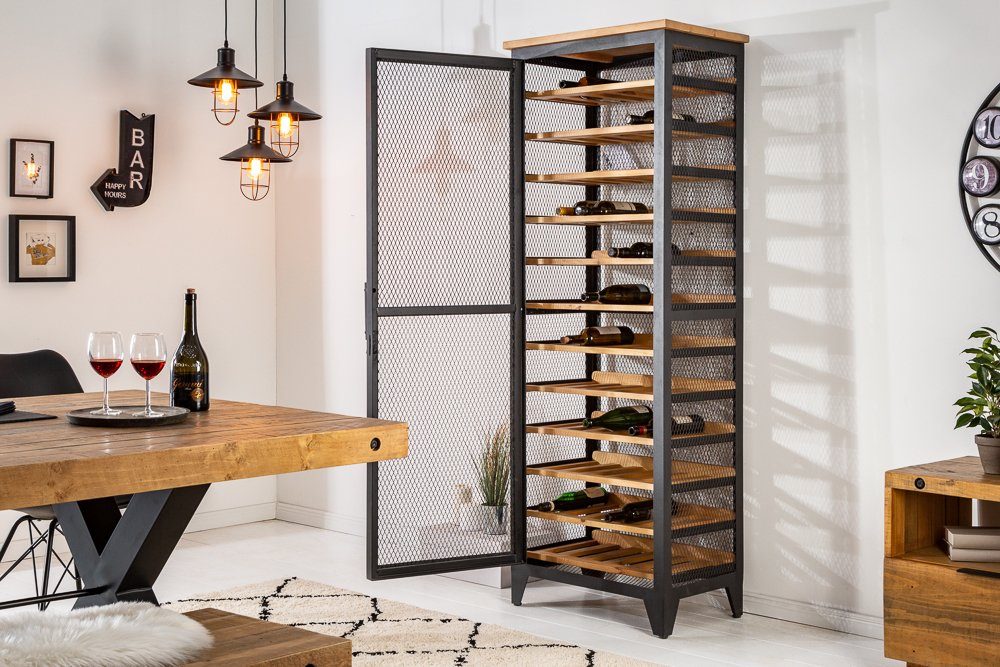 riess-ambiente Weinregal BODEGA 184cm schwarz / natur, Einzelartikel 1-tlg., Wohnzimmer · Massivholz · Metall · für 72 Flaschen · Industrial